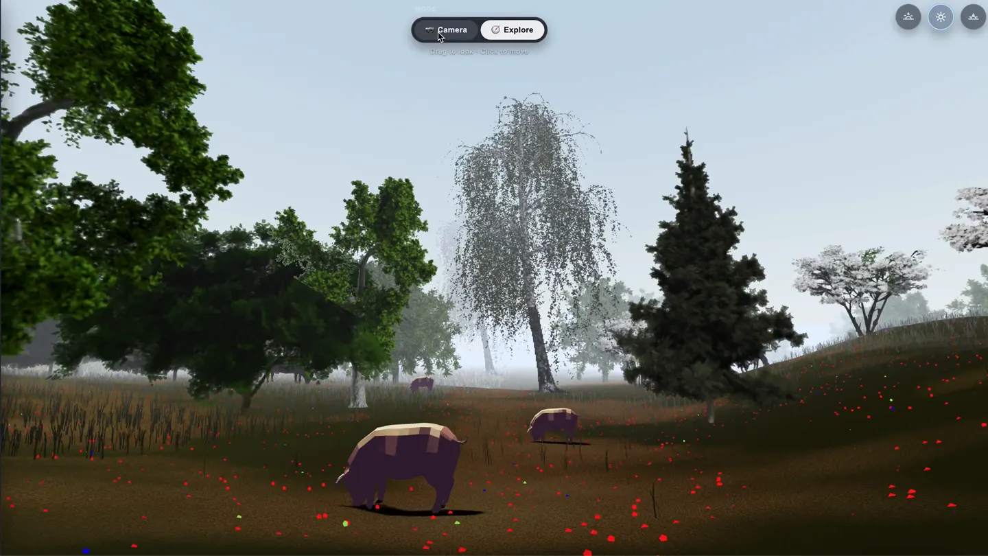 An explorable woodland environment rendered in Zafiro