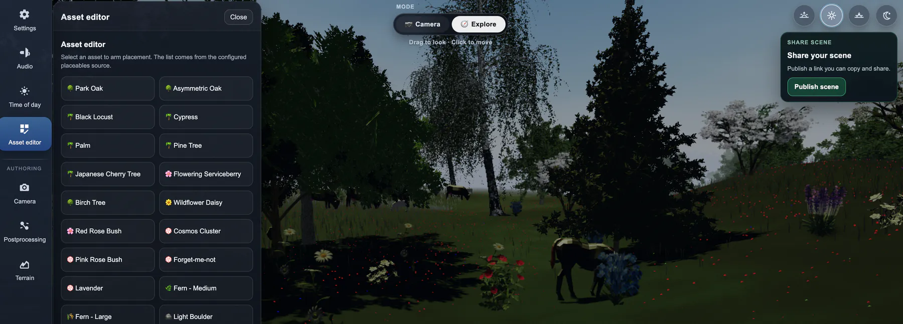 Isle Lab asset and publishing controls over a world running on Zafiro